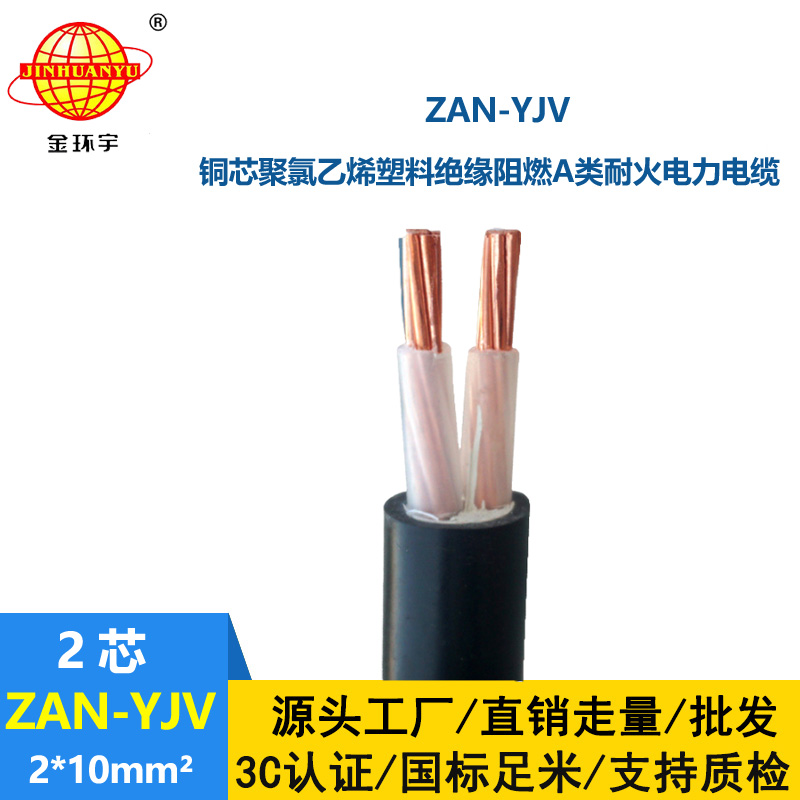 金環(huán)宇電線電纜 a類阻燃電纜ZAN-YJV 2X10平方 耐火yjv電力電纜